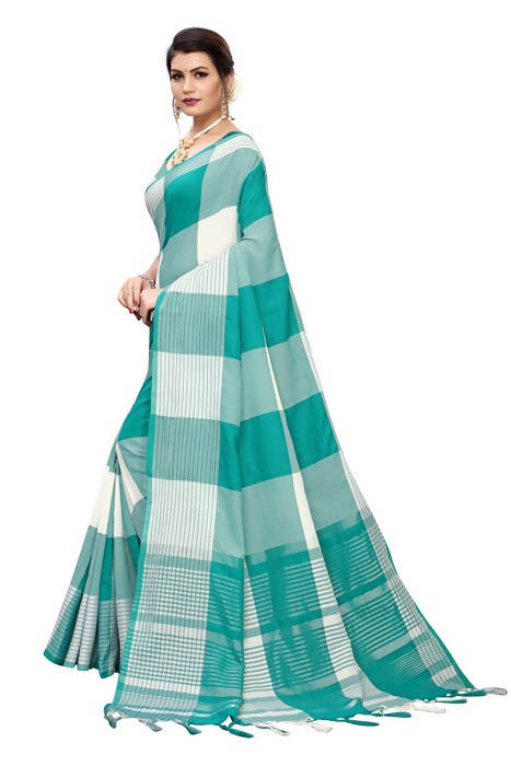 Vamika White Cotton Silk Weaving Saree (Gamma Checks Wine)