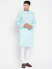 Even Apparels Pure Cotton Blue Color Men's Kurta With Band Collar - Distacart