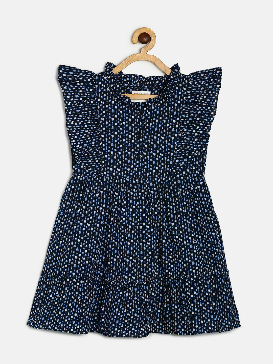 Manet Girls Cotton Frill Sleeve Frock Flower Print - Blue - Distacart