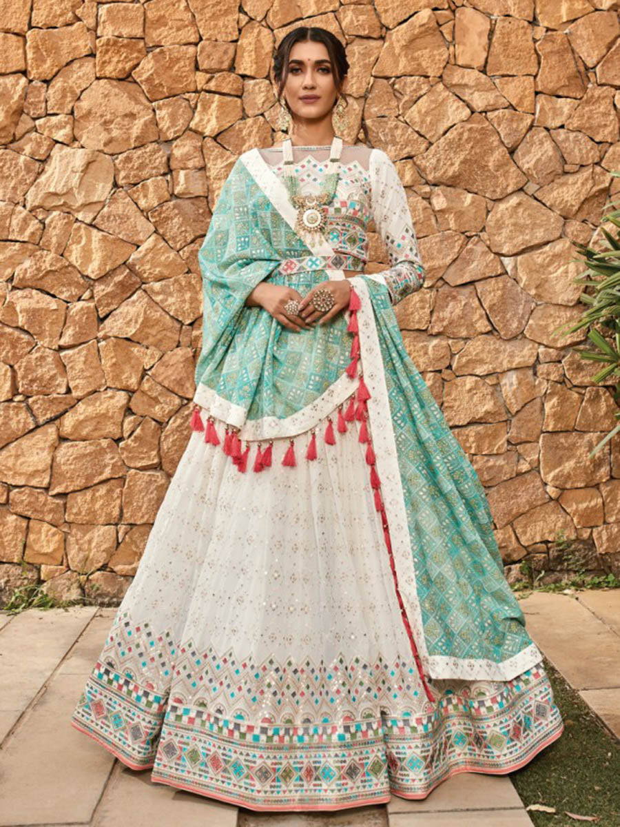 Myra Off White Heavy Embroidered Party Wear Lehenga