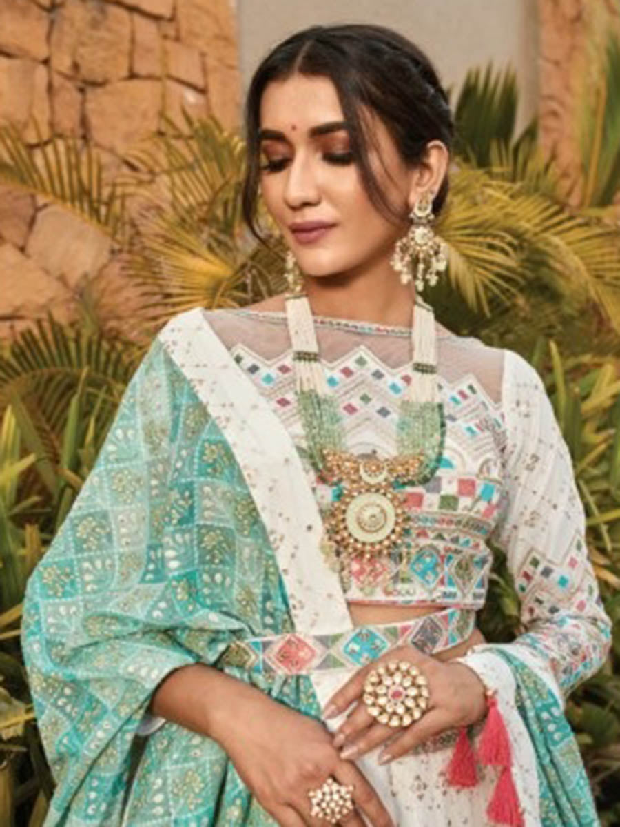 Myra Off White Heavy Embroidered Party Wear Lehenga