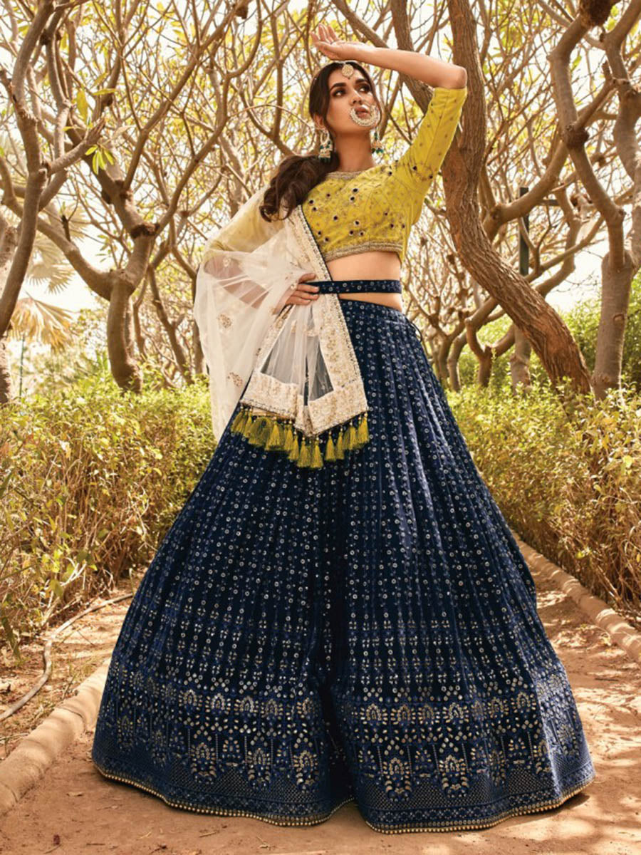 Myra Navy Blue Heavy Embroidered Party Wear Lehenga