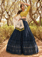 Thumbnail for Myra Navy Blue Heavy Embroidered Party Wear Lehenga