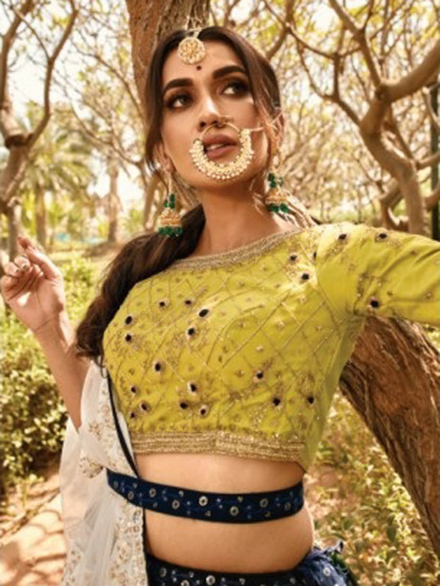 Myra Navy Blue Heavy Embroidered Party Wear Lehenga