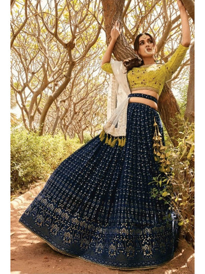 Myra Navy Blue Heavy Embroidered Party Wear Lehenga