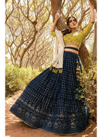 Thumbnail for Myra Navy Blue Heavy Embroidered Party Wear Lehenga