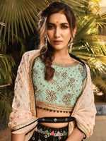 Thumbnail for Myra Black and Sea Blue Heavy Embroidered Party Wear Lehenga