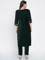 Thumbnail for Women Republic Green Velvet Embroidered Kurta With Pant - Distacart