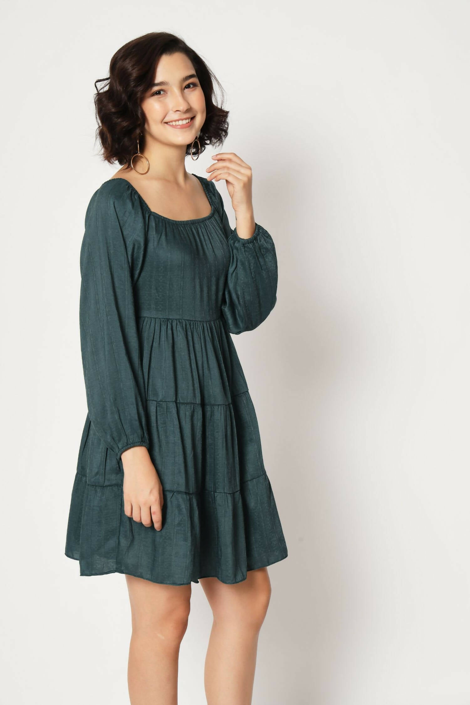 Teal Viscose Solid Design Flared Dress - Shivani - Distacart