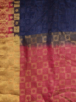 Kalamandir Checked Navy Blue Pashmina Saree