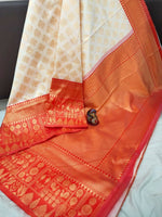 Thumbnail for DEIANA'S Beautiful Golden Jari with New Design Soft Lichi Silk Saree - White - Distacart