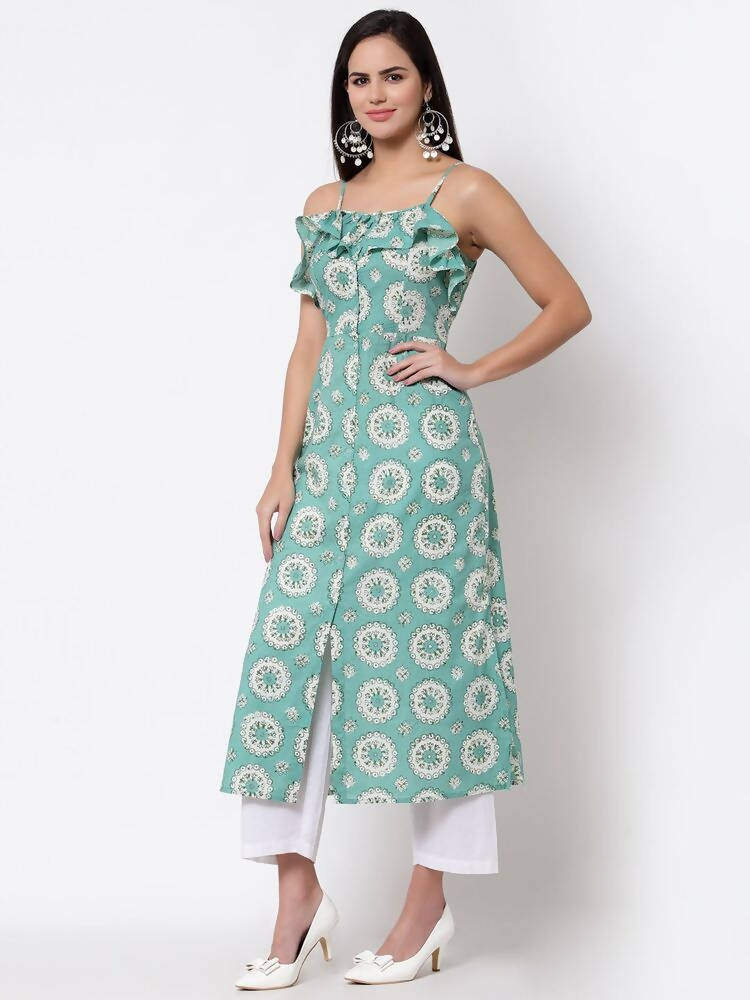 Myshka Women's Blue cotton Printed Sleeveless S Casual Dress