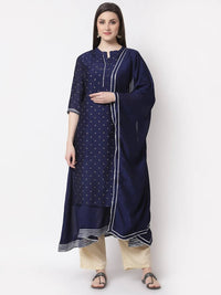 Thumbnail for Myshka Blue Color Silk Blend Printed Kurta With Dupatta Set