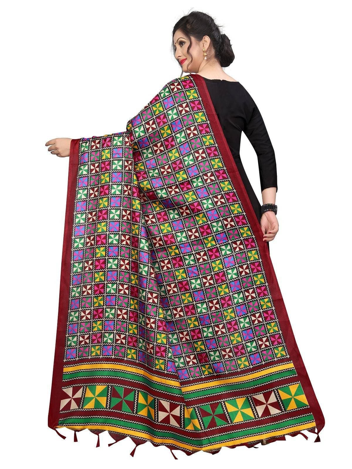 Vamika Red Printed Khadi Bhagalpuri Beautiful Dupatta