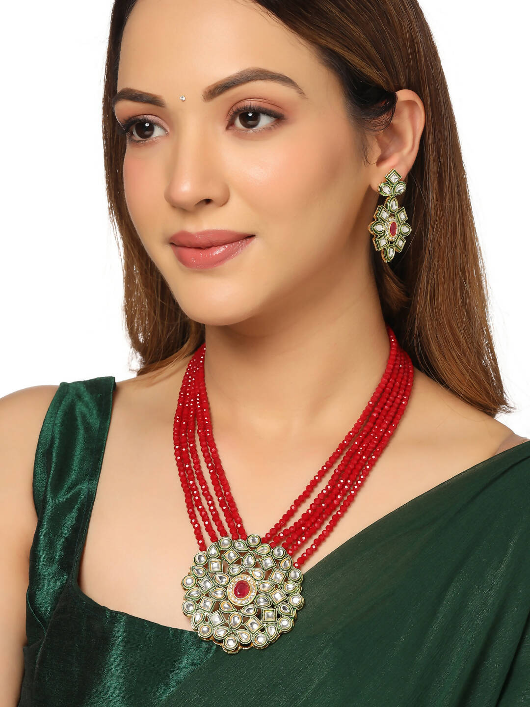 NVR Women Gold-Plated Kundan Studded Jewellery Set - Distacart