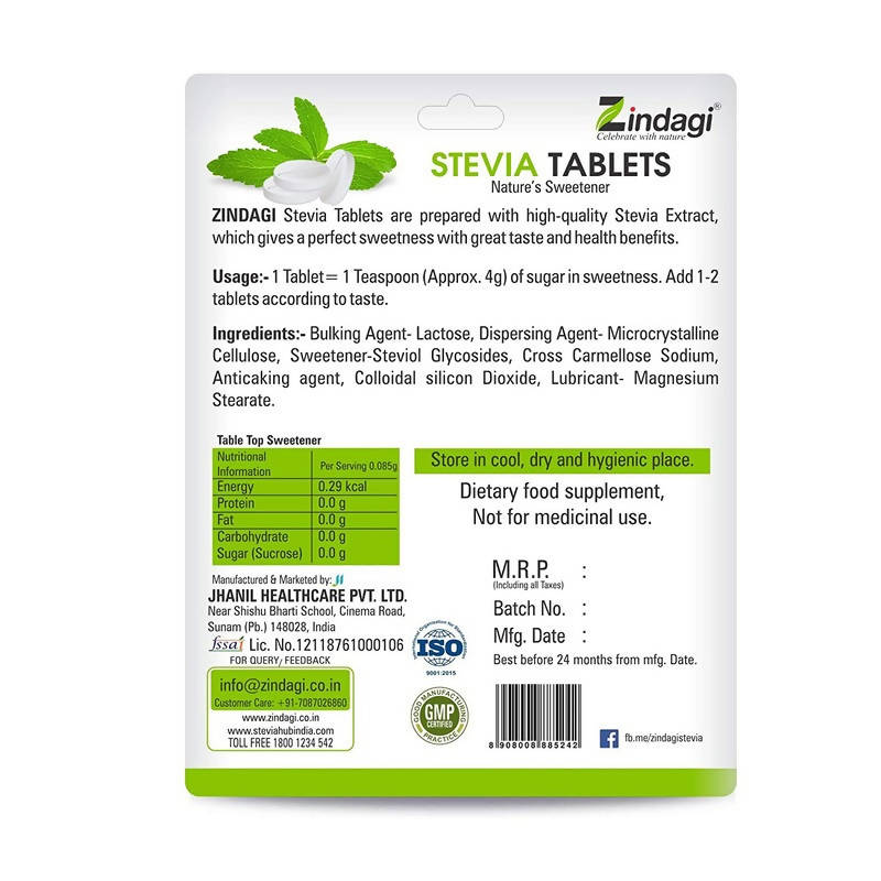 Zindagi Stevia Nature's Sweetener Tablets - Distacart