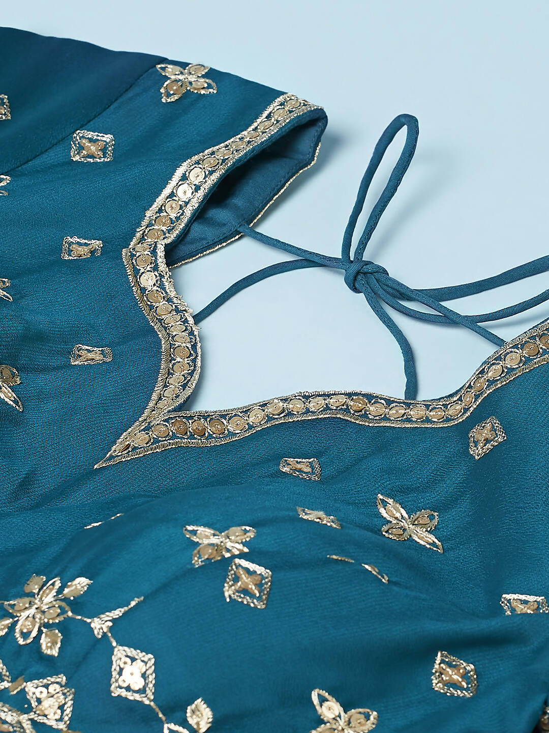 House of Panchhi Teal - Pure Georgette Embroidered Lehenga - Distacart
