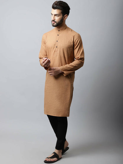 Even Apparels Brown Color Pure Cotton Men's Kurta With Band Collar (CHK1200) - Distacart