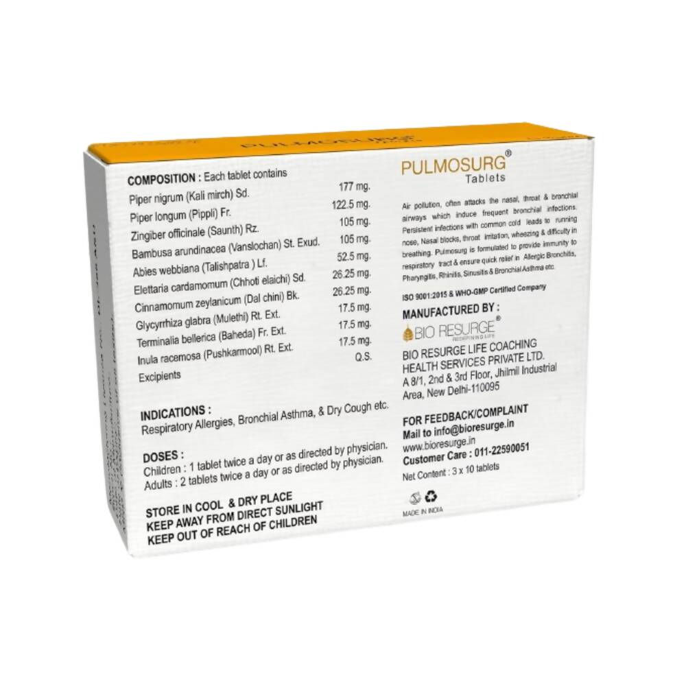 Bio Resurge Life Pulmosurg Ayurvedic Cough and Asthma Relief Tablets - Distacart