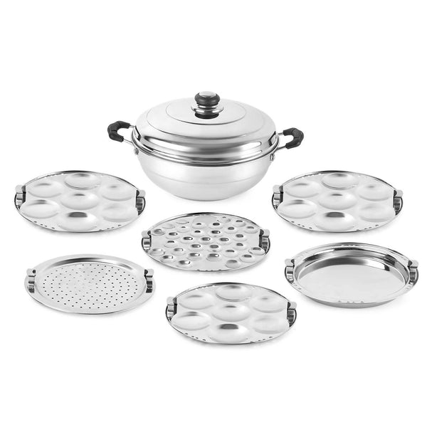 Cello Stainless Steel Induction Base Idli Cooker (Idly Maker) And Multi Kadhai With 6 Plates - Distacart