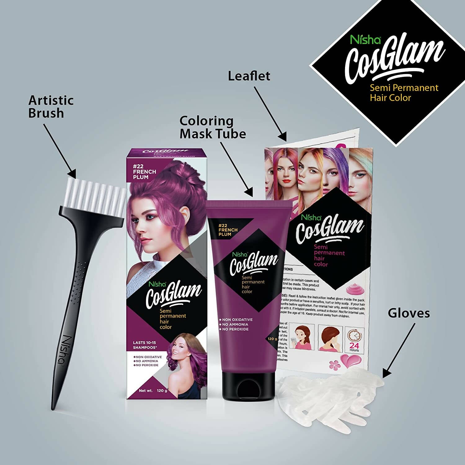 Nisha Cosglam Semi Permanent Hair Color 22 French Plum - Distacart