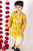 Little Bansi Yellow and Cream Color Feather print Kurta and Dhoti