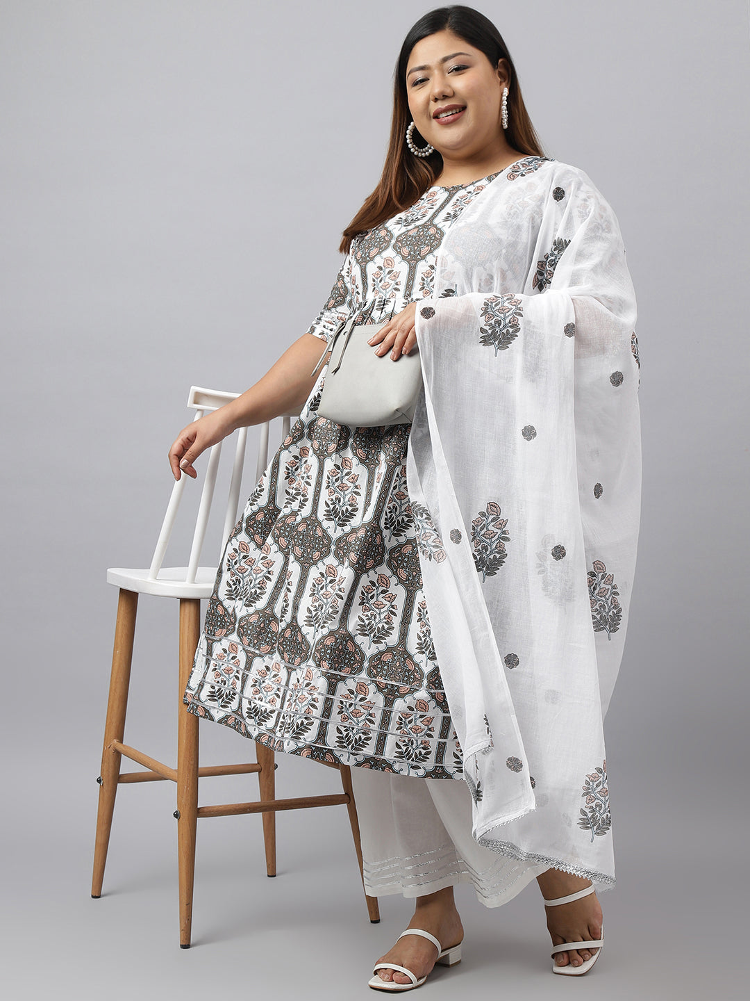 Janasya Women's White Cotton Flared Casual Kurta Set - Distacart
