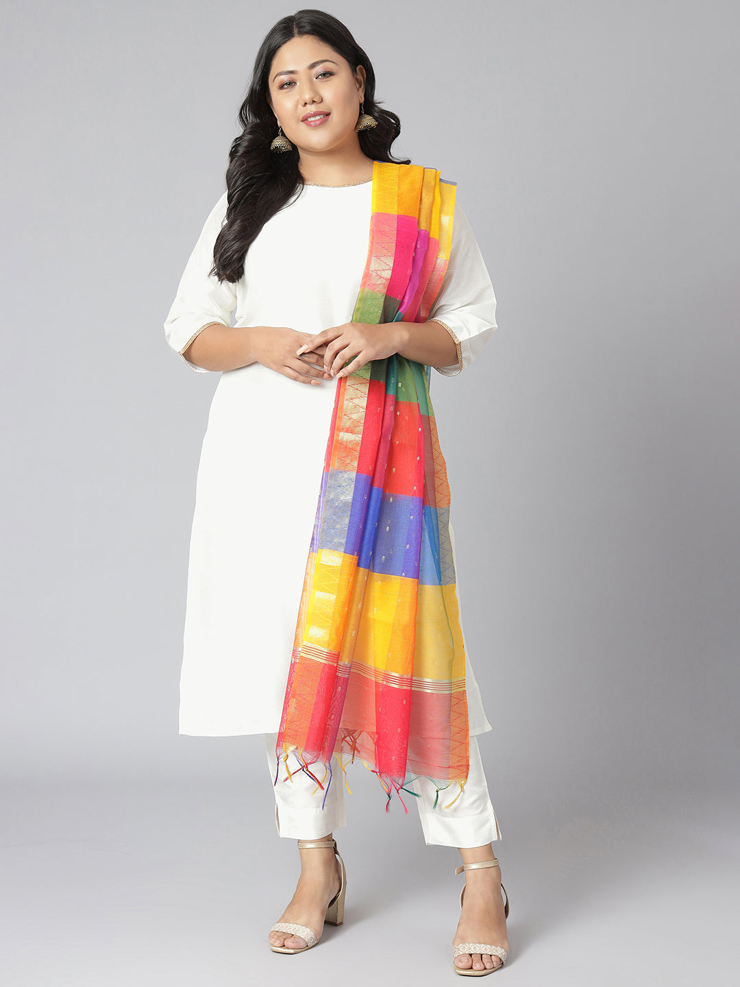 Janasya Women's Off-White Poly Silk Straight Festive Kurta Set - Distacart