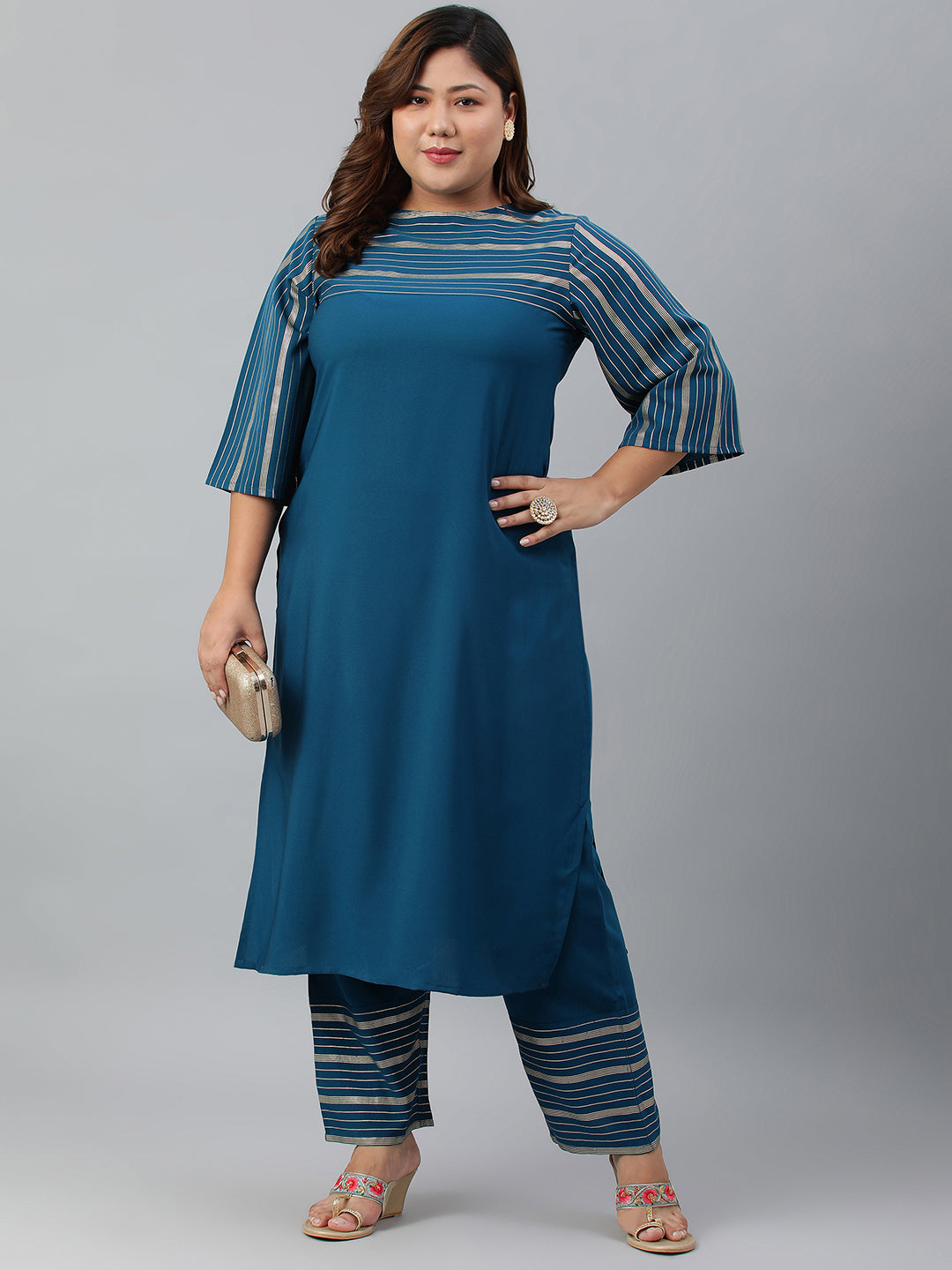 Janasya Women's Teal Poly Crepe Straight Casual Kurta Set - Distacart