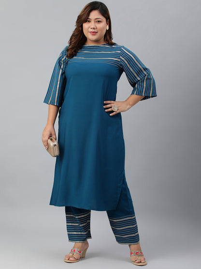 Janasya Women's Teal Poly Crepe Straight Casual Kurta Set - Distacart