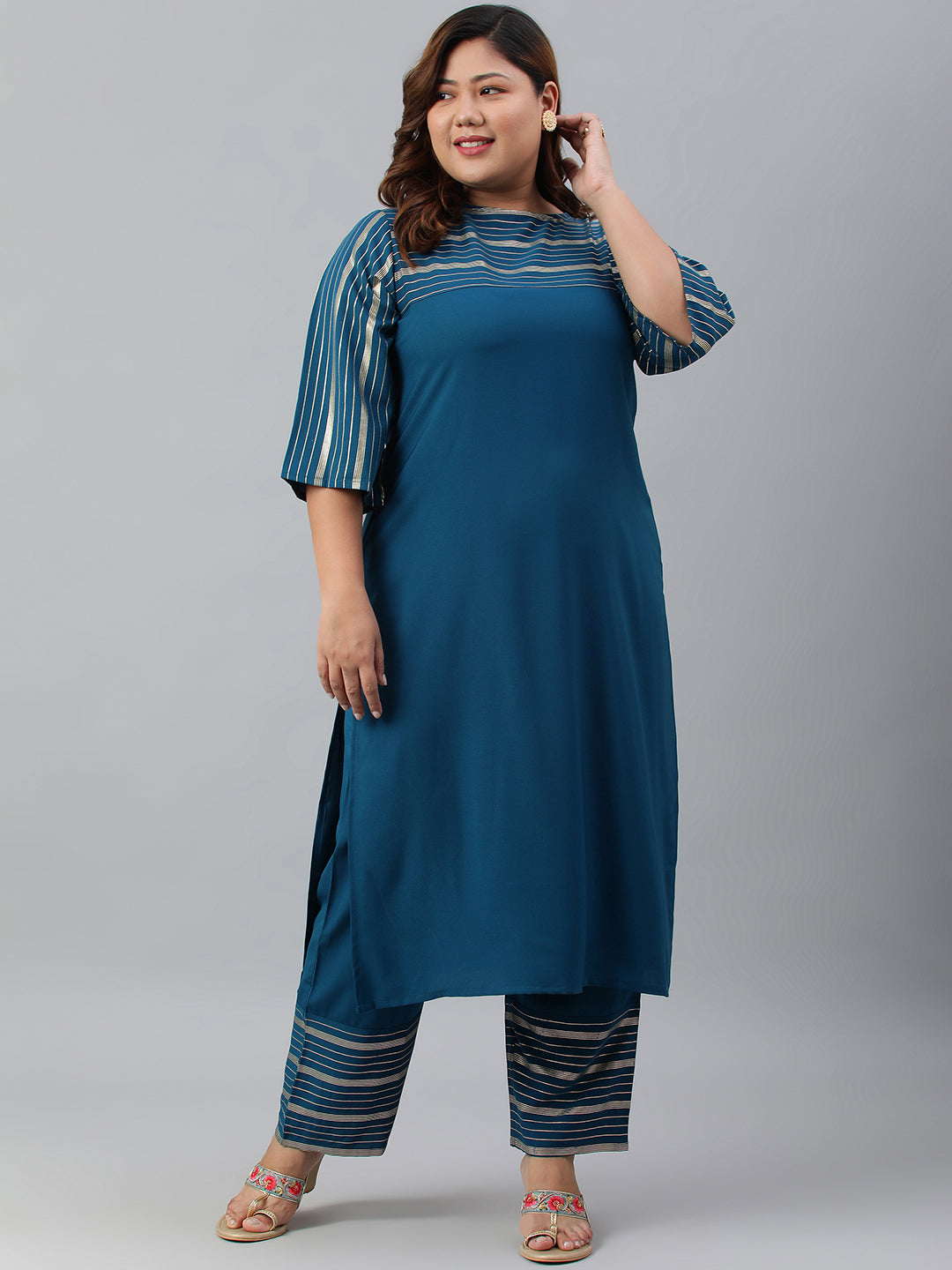 Janasya Women's Teal Poly Crepe Straight Casual Kurta Set - Distacart