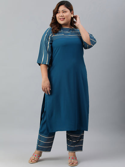 Janasya Women's Teal Poly Crepe Straight Casual Kurta Set - Distacart
