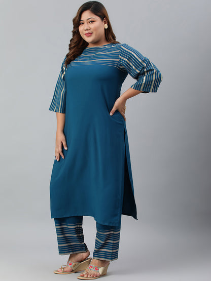 Janasya Women's Teal Poly Crepe Straight Casual Kurta Set - Distacart