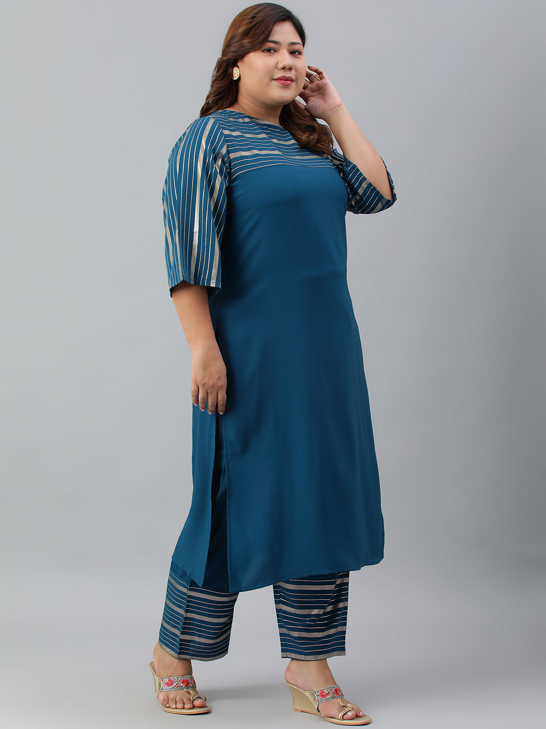 Janasya Women's Teal Poly Crepe Straight Casual Kurta Set - Distacart