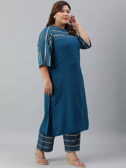 Janasya Women's Teal Poly Crepe Straight Casual Kurta Set - Distacart