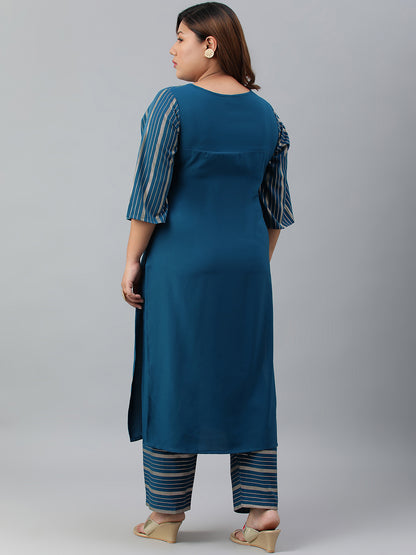 Janasya Women's Teal Poly Crepe Straight Casual Kurta Set - Distacart