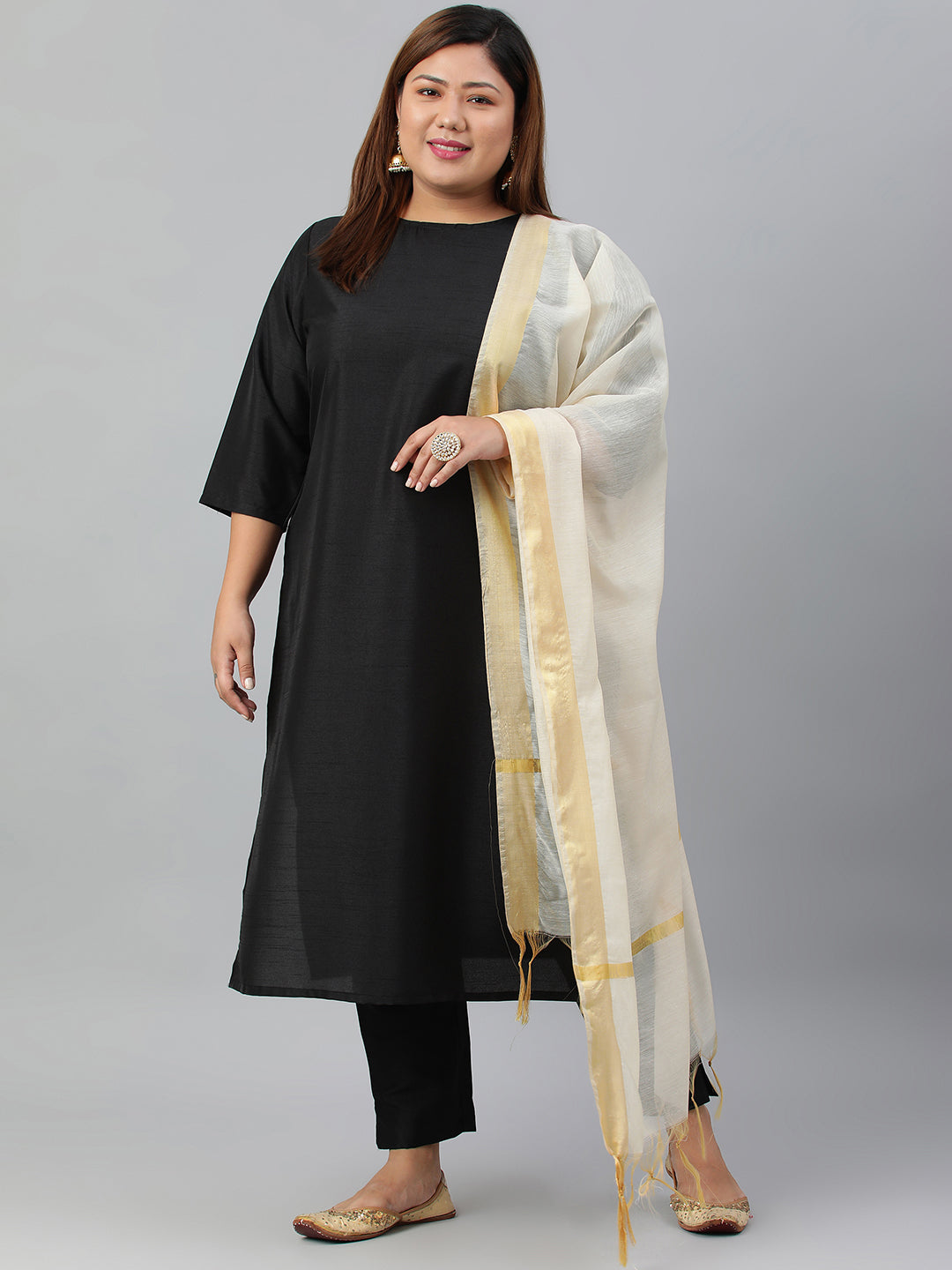 Janasya Women's Black Poly Silk Straight Casual Kurta Set - Distacart