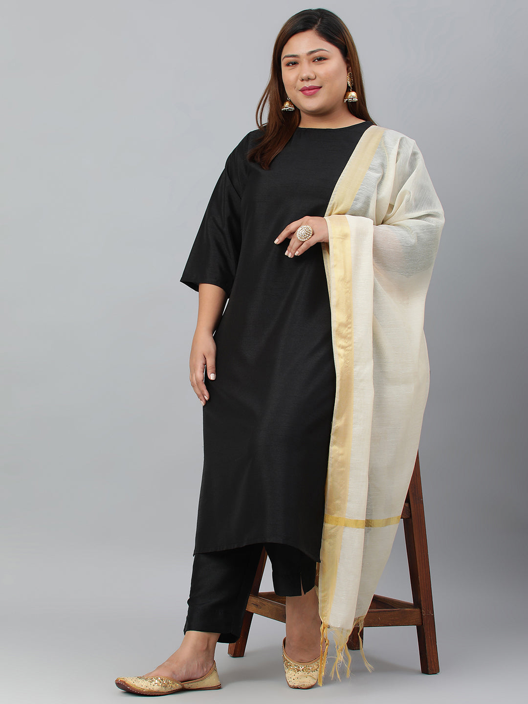 Janasya Women's Black Poly Silk Straight Casual Kurta Set - Distacart