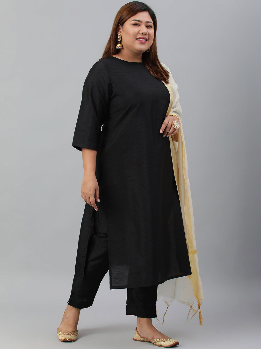 Janasya Women's Black Poly Silk Straight Casual Kurta Set - Distacart