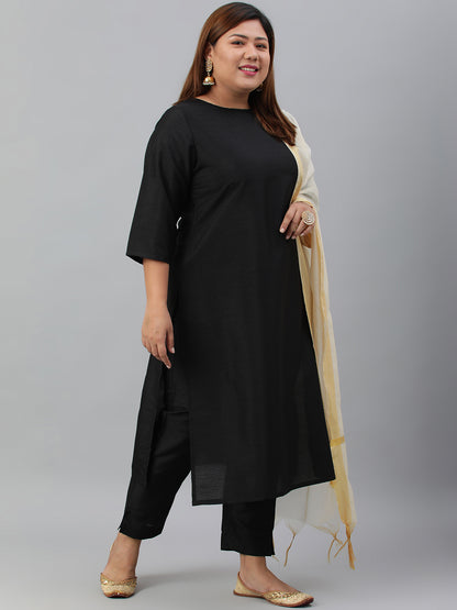 Janasya Women's Black Poly Silk Straight Casual Kurta Set - Distacart