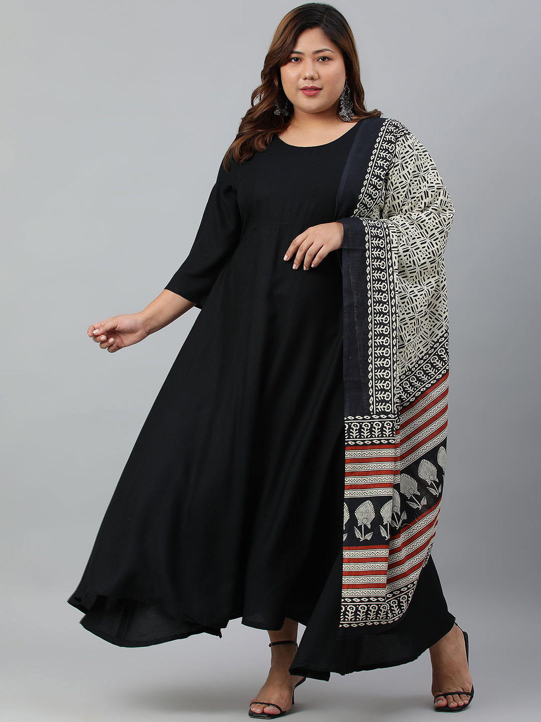 Janasya XL LOVE by Janasya Women's Plus Size Black Rayon Kurta With and Dupatta - Distacart