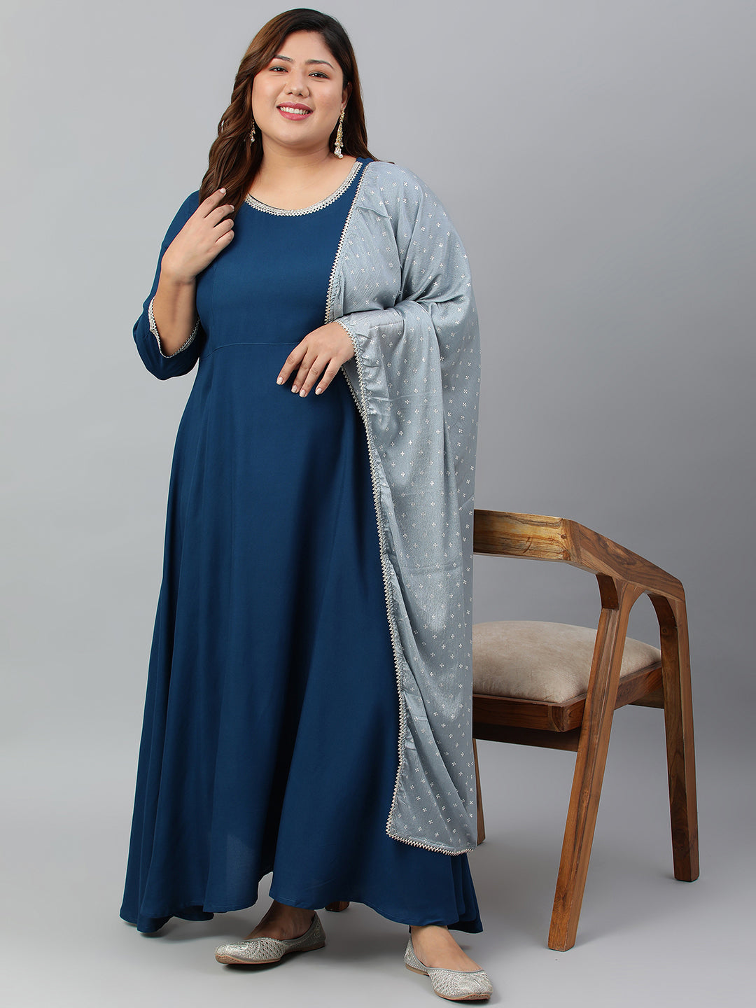 Janasya XL LOVE by Janasya Women's Plus Size Teal Rayon Kurta and Dupatta - Distacart