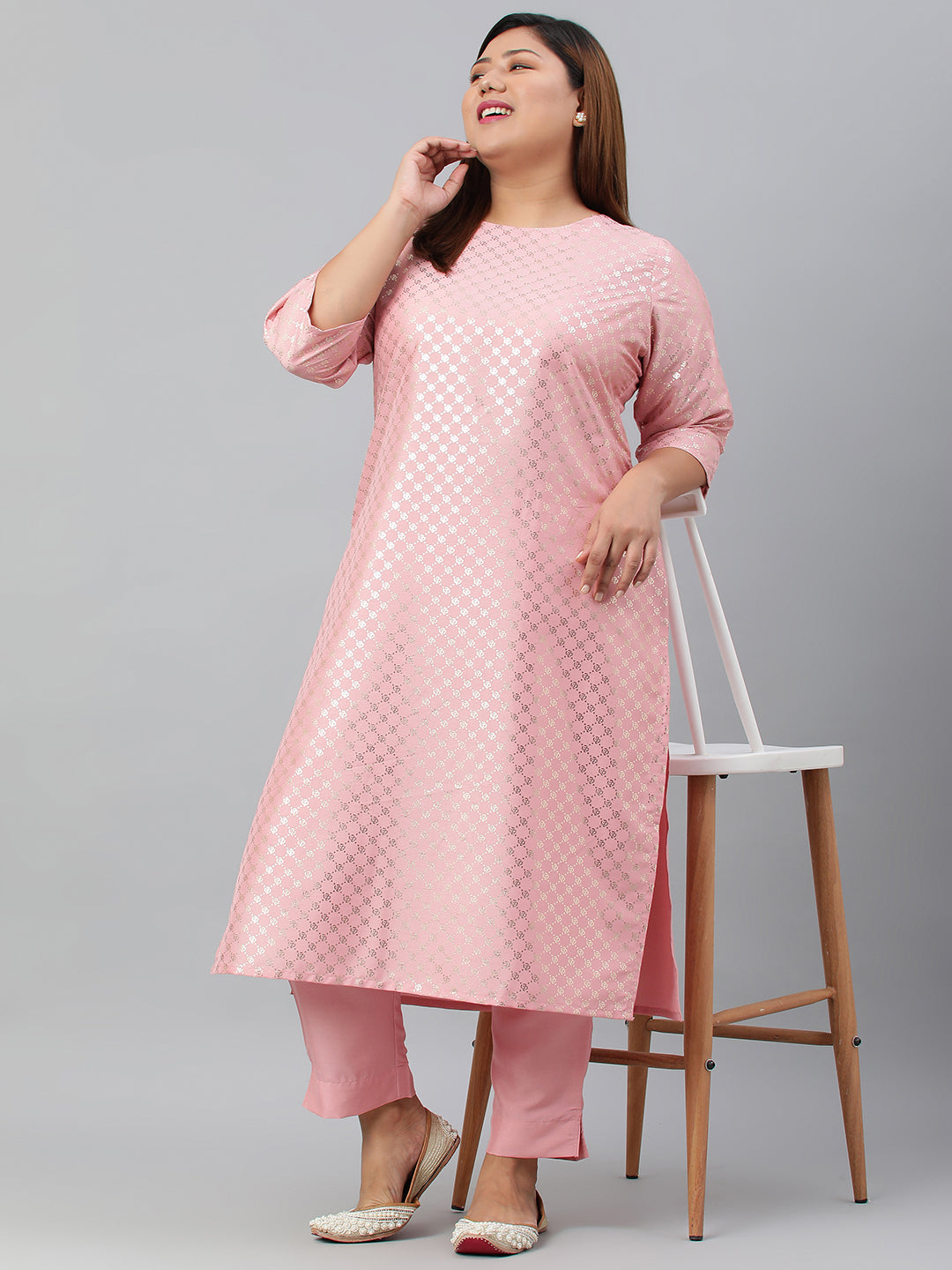 Janasya Women's Pink Poly Silk Straight Festive Kurta Set - Distacart