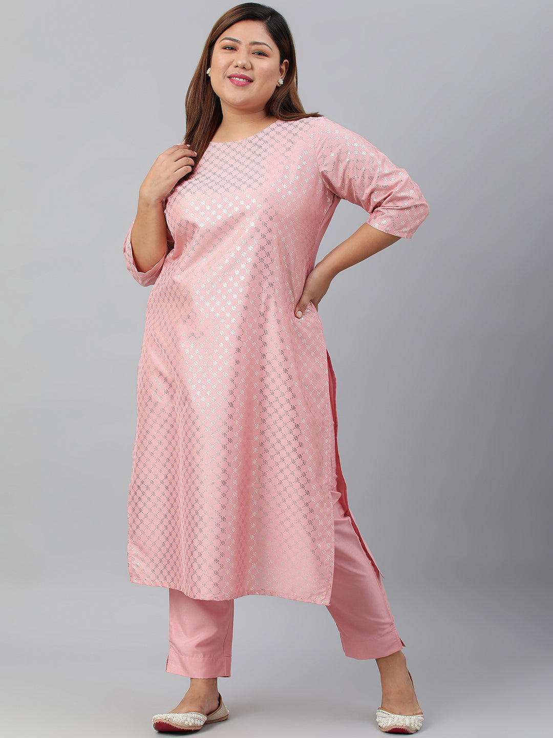 Janasya Women's Pink Poly Silk Straight Festive Kurta Set - Distacart