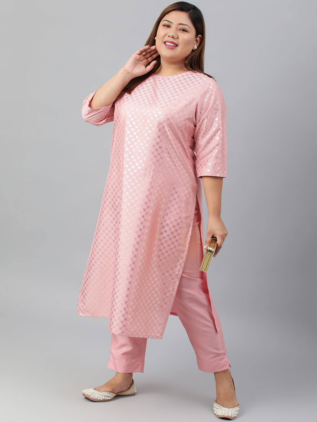 Janasya Women's Pink Poly Silk Straight Festive Kurta Set - Distacart
