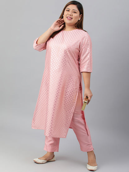 Janasya Women's Pink Poly Silk Straight Festive Kurta Set - Distacart