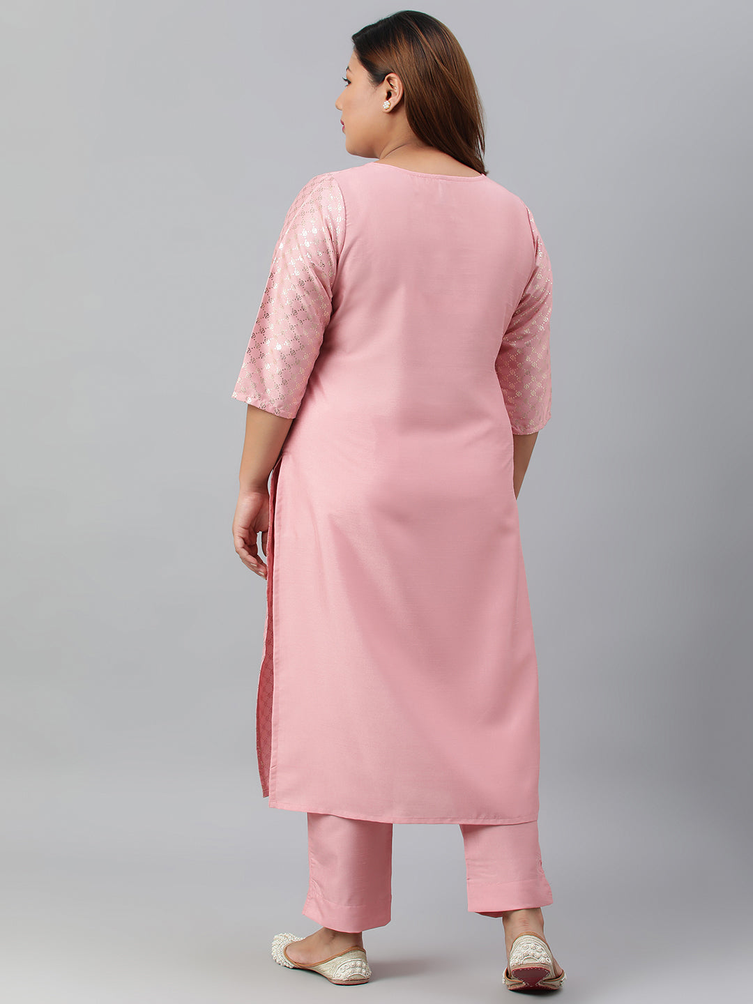 Janasya Women's Pink Poly Silk Straight Festive Kurta Set - Distacart
