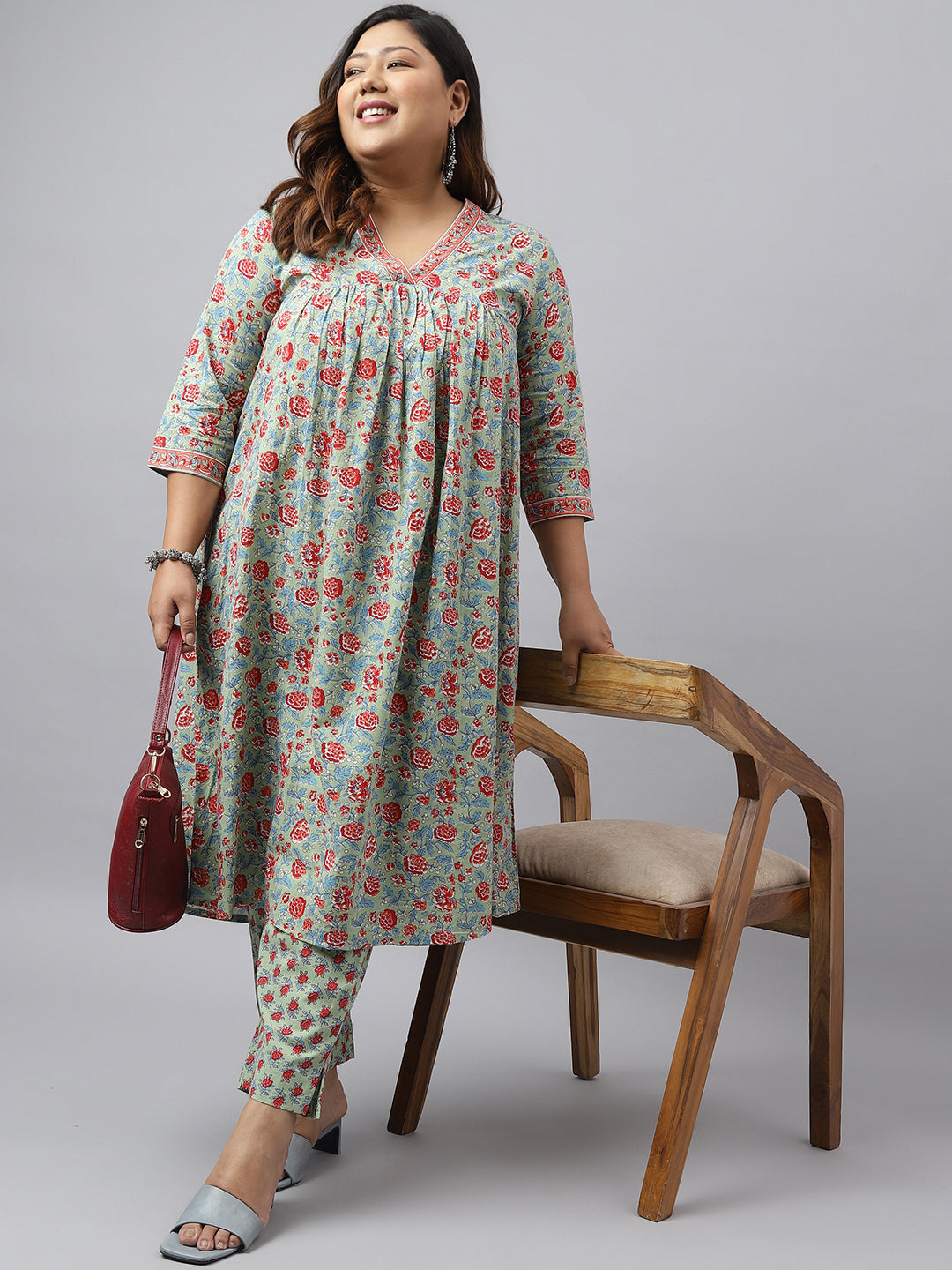 Janasya Women's Green Cotton Empire Casual Kurta Set - Distacart