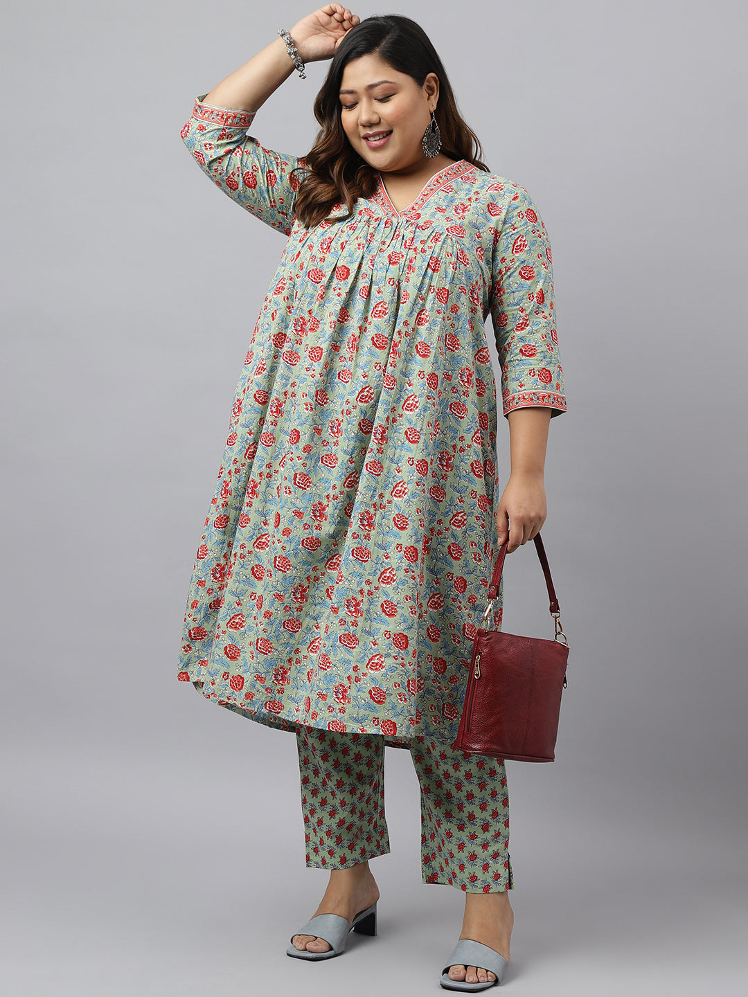 Janasya Women's Green Cotton Empire Casual Kurta Set - Distacart