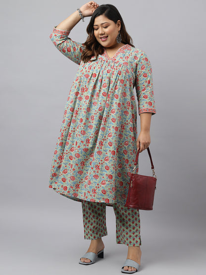 Janasya Women's Green Cotton Empire Casual Kurta Set - Distacart